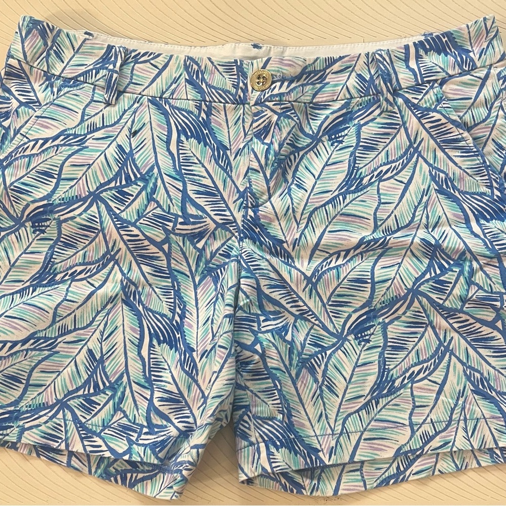 Lilly Pulitzer Blue and White Leaf Print Shorts